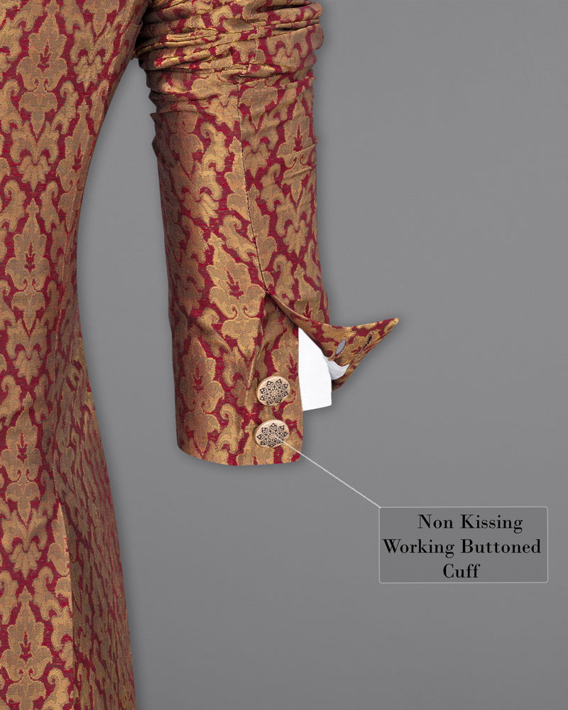 Vivid Auburm and Golden Jacquard Textured Cross Buttoned Bandhgala Designer Suit ST1679-CBG-38, ST1679-CBG-H-38, ST1679-CBG-39, ST1679-CBG-H-39, ST1679-CBG-40, ST1679-CBG-H-40, ST1679-CBG-42, ST1679-CBG-H-42, ST1679-CBG-44, ST1679-CBG-H-44, ST1679-CBG-46, ST1679-CBG-H-46, ST1679-CBG-48, ST1679-CBG-H-48, ST1679-CBG-50, ST1679-CBG-H-50, ST1679-CBG-52, ST1679-CBG-H-52