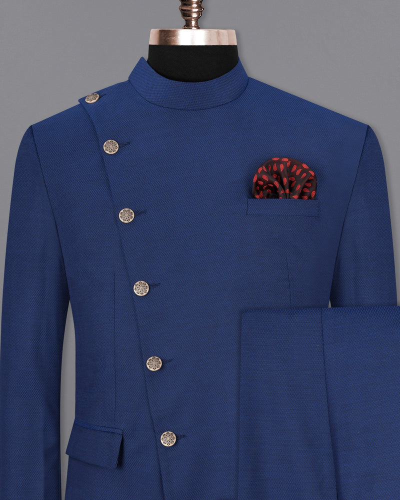 Rhino Blue Self design Cross Buttoned Bandhgala Suit ST1740-CBG2-36, ST1740-CBG2-38, ST1740-CBG2-40, ST1740-CBG2-42, ST1740-CBG2-44, ST1740-CBG2-46, ST1740-CBG2-48, ST1740-CBG2-50, ST1740-CBG2-52, ST1740-CBG2-54, ST1740-CBG2-56, ST1740-CBG2-58, ST1740-CBG2-60