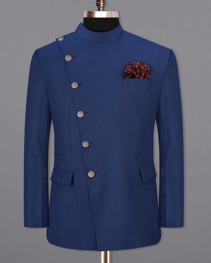 Rhino Blue Self design Cross Buttoned Bandhgala Suit ST1740-CBG2-36, ST1740-CBG2-38, ST1740-CBG2-40, ST1740-CBG2-42, ST1740-CBG2-44, ST1740-CBG2-46, ST1740-CBG2-48, ST1740-CBG2-50, ST1740-CBG2-52, ST1740-CBG2-54, ST1740-CBG2-56, ST1740-CBG2-58, ST1740-CBG2-60