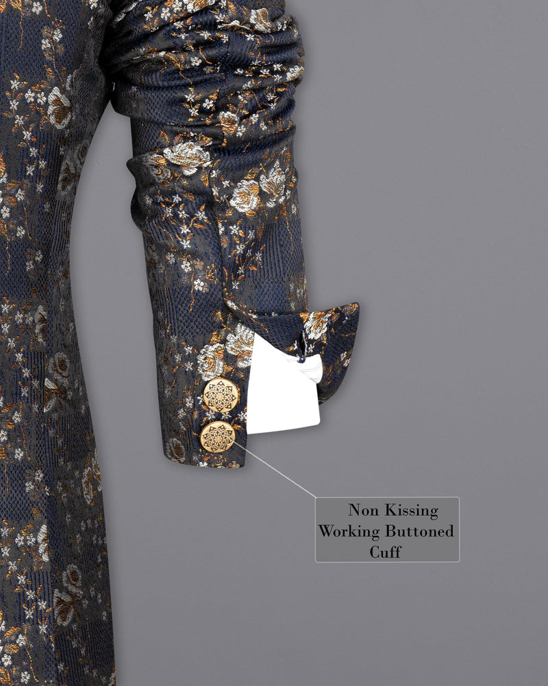 Chambray Blue with White Rose & Lily Textured Cross Buttoned Bandhgala Designer Suit ST1763-CBG2-36, ST1763-CBG2-38, ST1763-CBG2-40, ST1763-CBG2-42, ST1763-CBG2-44, ST1763-CBG2-46, ST1763-CBG2-48, ST1763-CBG2-50, ST1763-CBG2-52, ST1763-CBG2-54, ST1763-CBG2-56, ST1763-CBG2-58, ST1763-CBG2-60