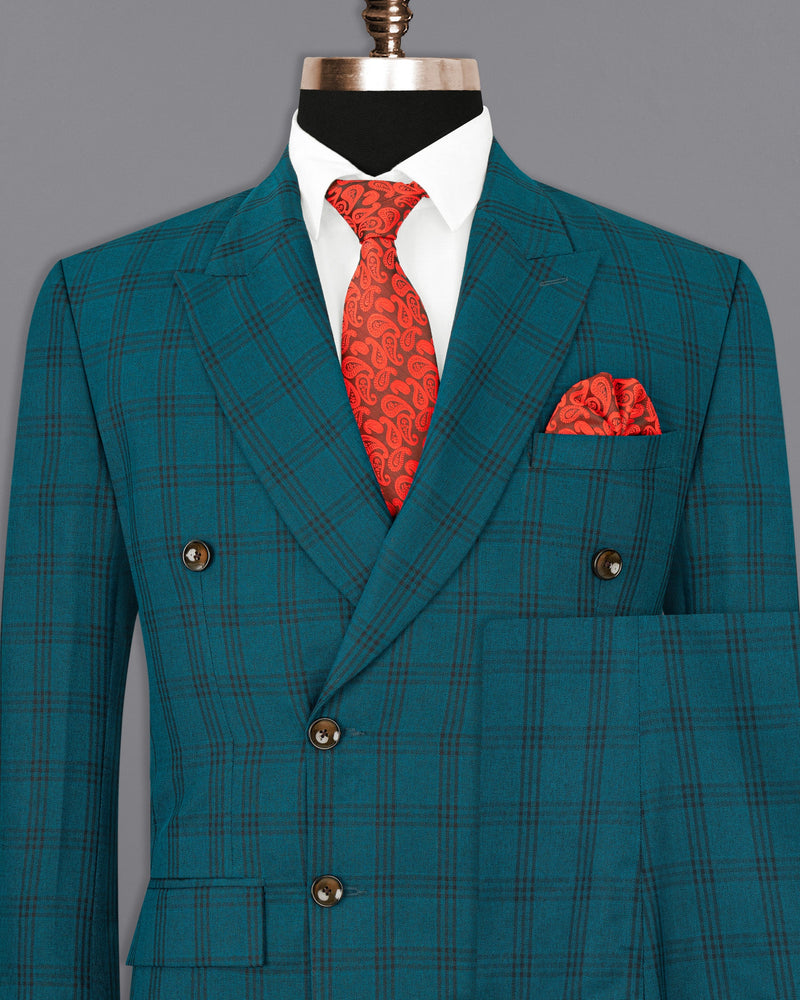 Deep Teal Plaid Double Breasted Suit