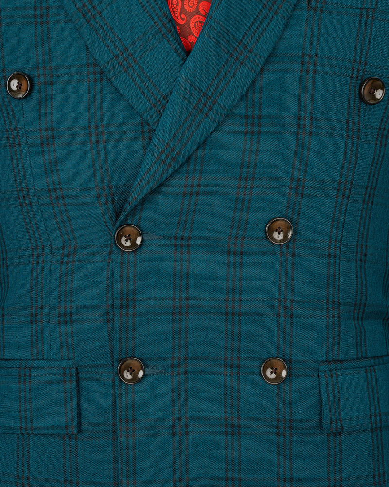 Deep Teal Plaid Double Breasted Suit