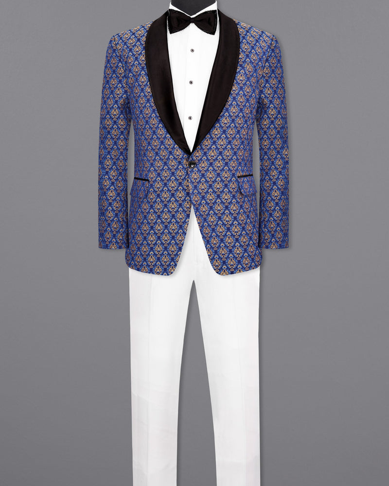 Downriver Blue Damask Textured Tuxedo Suit