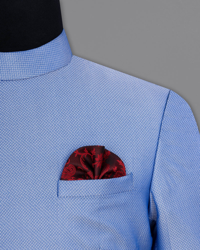 Perano Blue Chevron Textured Cross Buttoned Bandhgala Designer Suit