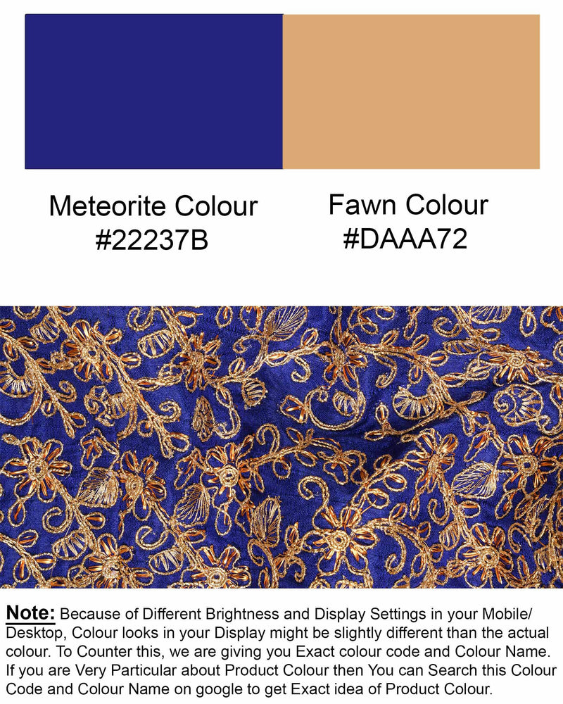 Meteorite Blue and Fawn Cross-Button Bandhgala Designer Suit