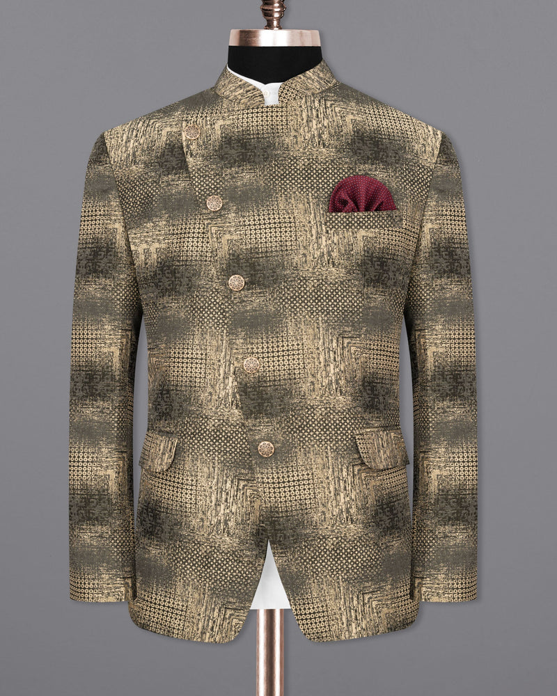 Sandrift and Gravel Cross-Button Bandhgala Designer Suit