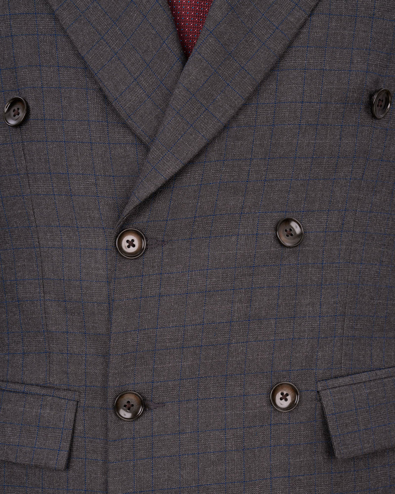 Tundora Gray And Downriver blue Plaid Double Breasted Suit ST1839-DB-36, ST1839-DB-38, ST1839-DB-40, ST1839-DB-42, ST1839-DB-44, ST1839-DB-46, ST1839-DB-48, ST1839-DB-50, ST1839-DB-52, ST1839-DB-54, ST1839-DB-56, ST1839-DB-58, ST1839-DB-60