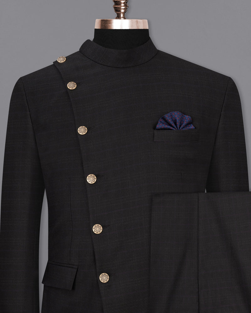 Jade Black Cross Buttoned Bandhgala Suit ST1840-CBG2-36, ST1840-CBG2-38, ST1840-CBG2-40, ST1840-CBG2-42, ST1840-CBG2-44, ST1840-CBG2-46, ST1840-CBG2-48, ST1840-CBG2-50, ST1840-CBG2-52, ST1840-CBG2-54, ST1840-CBG2-56, ST1840-CBG2-58, ST1840-CBG2-60