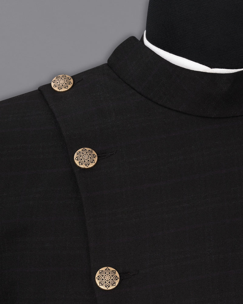 Jade Black Cross Buttoned Bandhgala Suit ST1840-CBG2-36, ST1840-CBG2-38, ST1840-CBG2-40, ST1840-CBG2-42, ST1840-CBG2-44, ST1840-CBG2-46, ST1840-CBG2-48, ST1840-CBG2-50, ST1840-CBG2-52, ST1840-CBG2-54, ST1840-CBG2-56, ST1840-CBG2-58, ST1840-CBG2-60