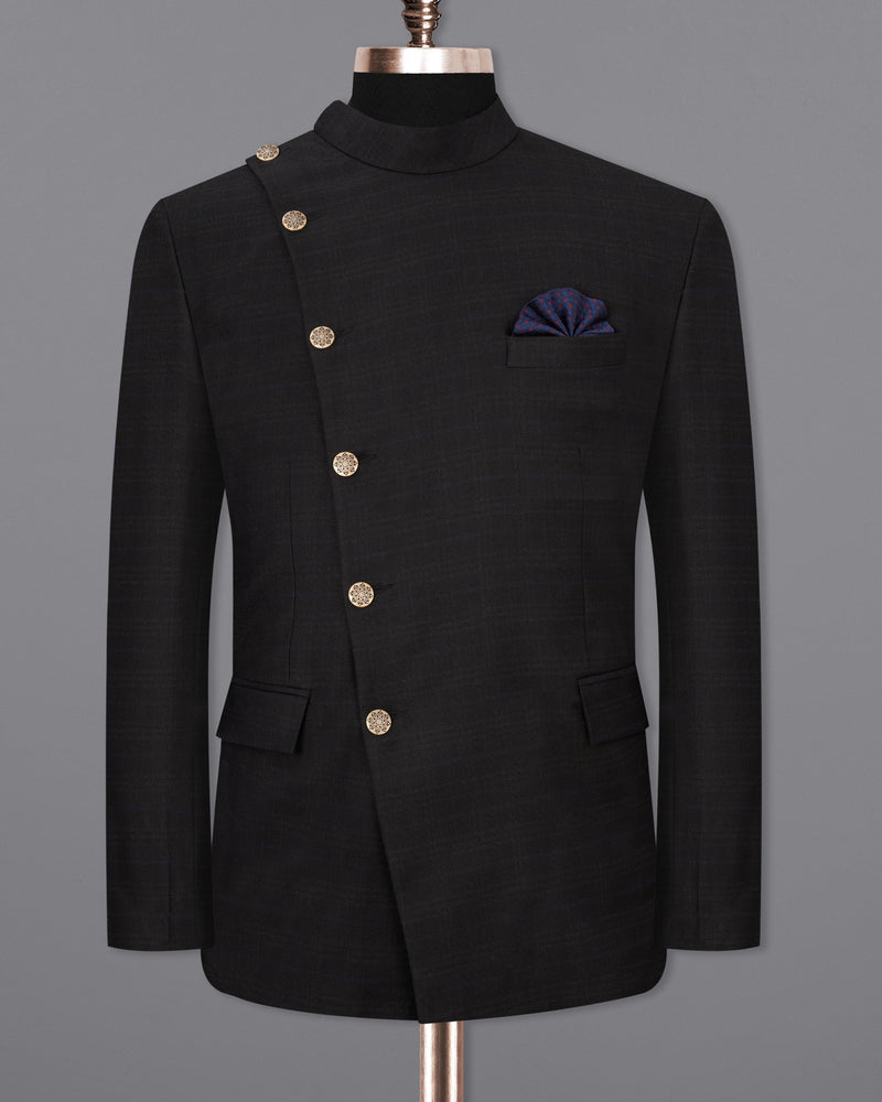 Jade Black Cross Buttoned Bandhgala Suit ST1840-CBG2-36, ST1840-CBG2-38, ST1840-CBG2-40, ST1840-CBG2-42, ST1840-CBG2-44, ST1840-CBG2-46, ST1840-CBG2-48, ST1840-CBG2-50, ST1840-CBG2-52, ST1840-CBG2-54, ST1840-CBG2-56, ST1840-CBG2-58, ST1840-CBG2-60