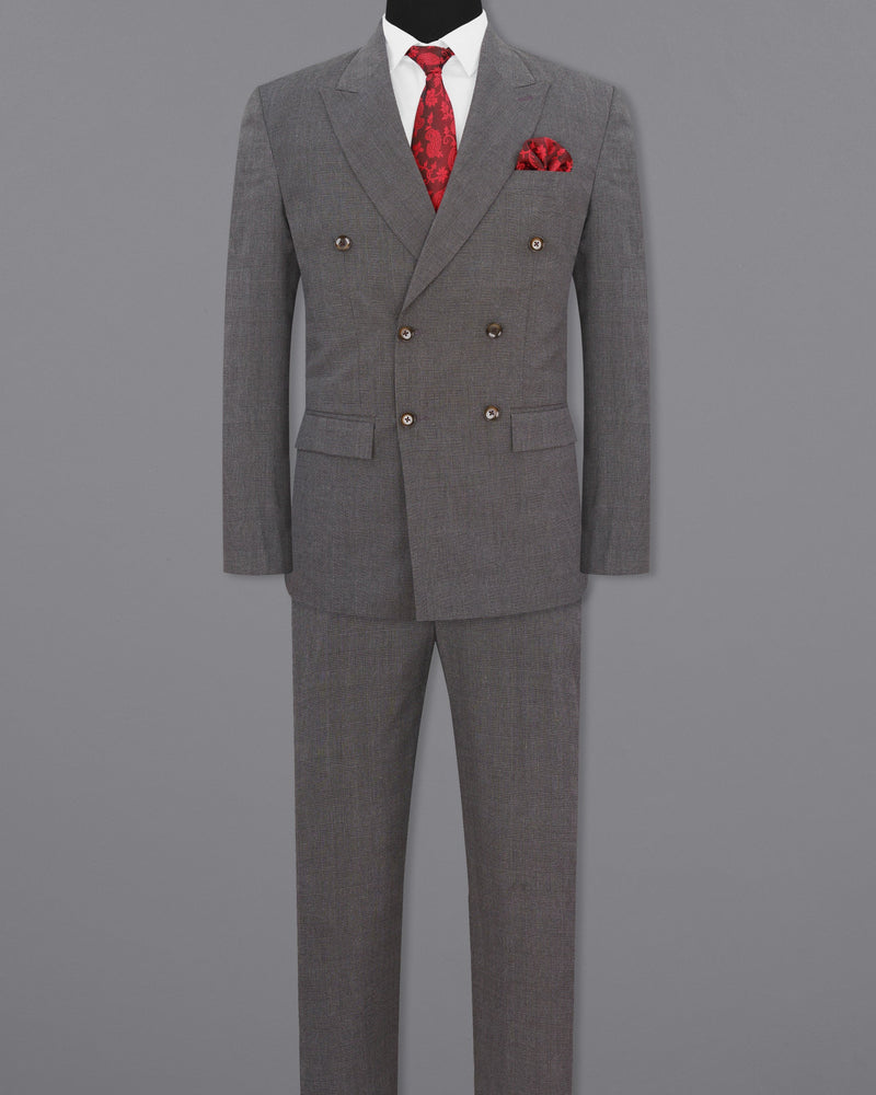 Wenge Gray Subtle Plaid Double Breasted Suit