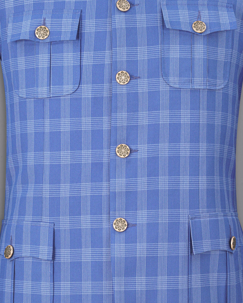 Glaucous Blue Plaid Designer Sports Suit ST1860-BG-D41-36, ST1860-BG-D41-38, ST1860-BG-D41-40, ST1860-BG-D41-42, ST1860-BG-D41-44, ST1860-BG-D41-46, ST1860-BG-D41-48, ST1860-BG-D41-50, ST1860-BG-D41-52, ST1860-BG-D41-54, ST1860-BG-D41-56, ST1860-BG-D41-58, ST1860-BG-D41-60