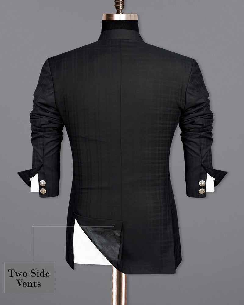 Jade Black Subtle Plaid Bandhgala Suit