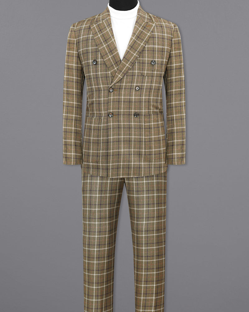 Sandstone Brown Plaid Double Breasted Suit