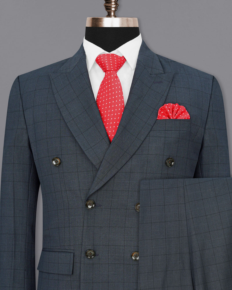 lridium with mirage plaid Windowpane Double Breasted Suit