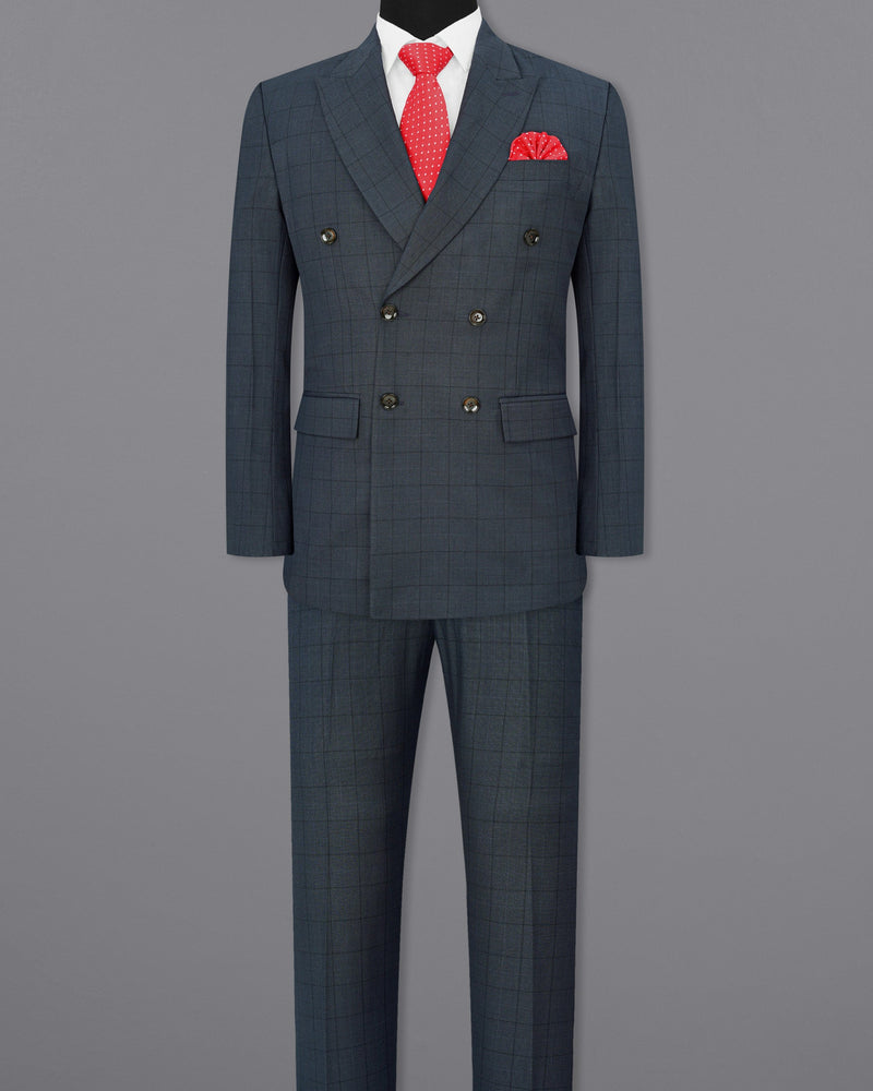 lridium with mirage plaid Windowpane Double Breasted Suit