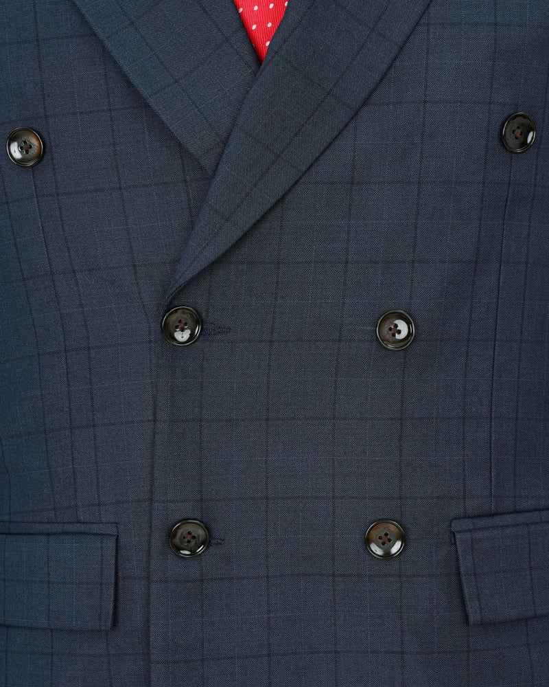 lridium with mirage plaid Windowpane Double Breasted Suit