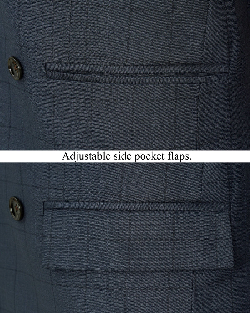 lridium with mirage plaid Windowpane Double Breasted Suit