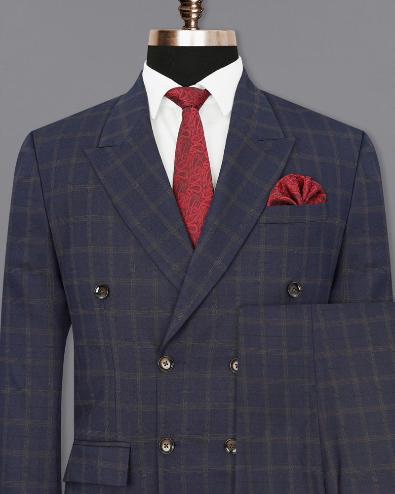 Gunmetal Blue windowpane Double Breasted Suit