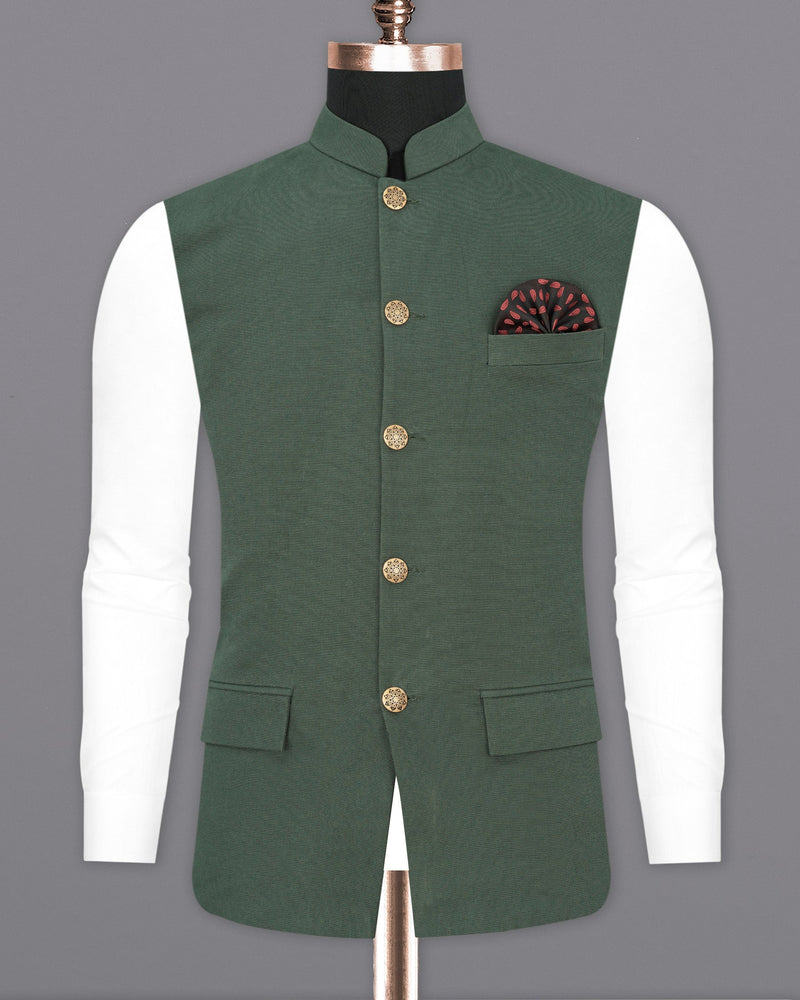 Asparagus Green Cross Buttoned Premium Cotton Bandhgala Suit