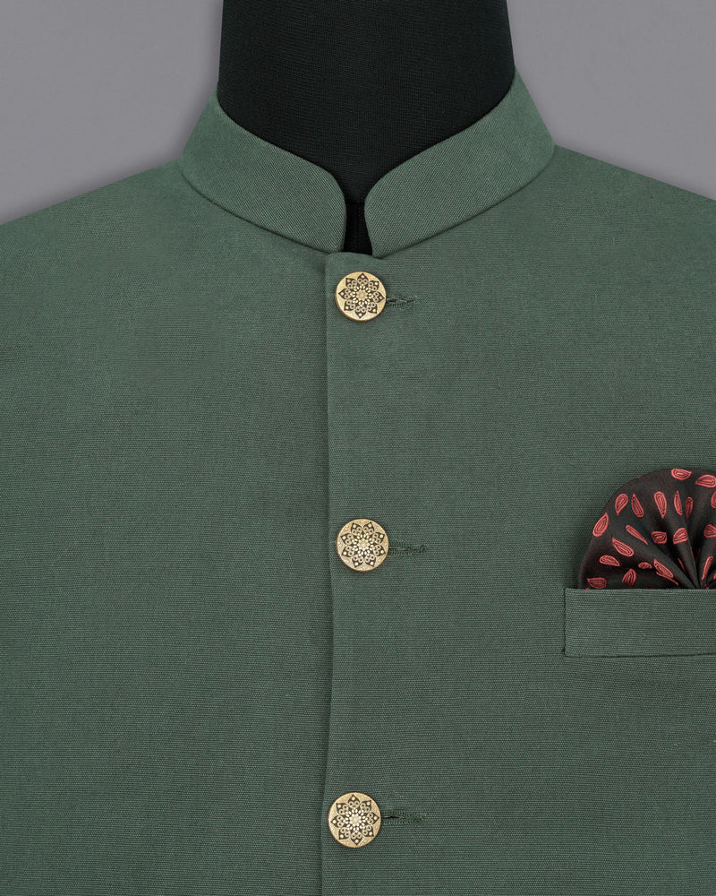 Asparagus Green Cross Buttoned Premium Cotton Bandhgala Suit