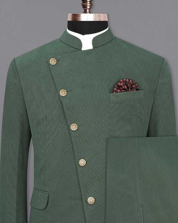 Asparagus Green Cross Buttoned Premium Cotton Bandhgala Suit