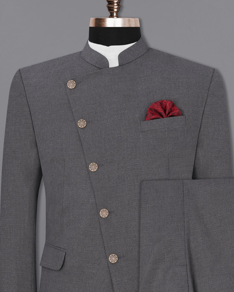 Vampire Gray Cross Buttoned Bandhgala Suit