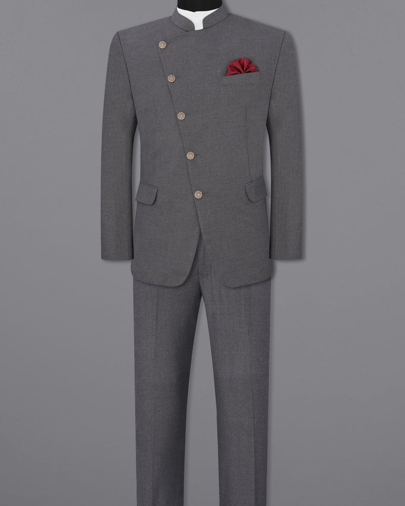 Vampire Gray Cross Buttoned Bandhgala Suit