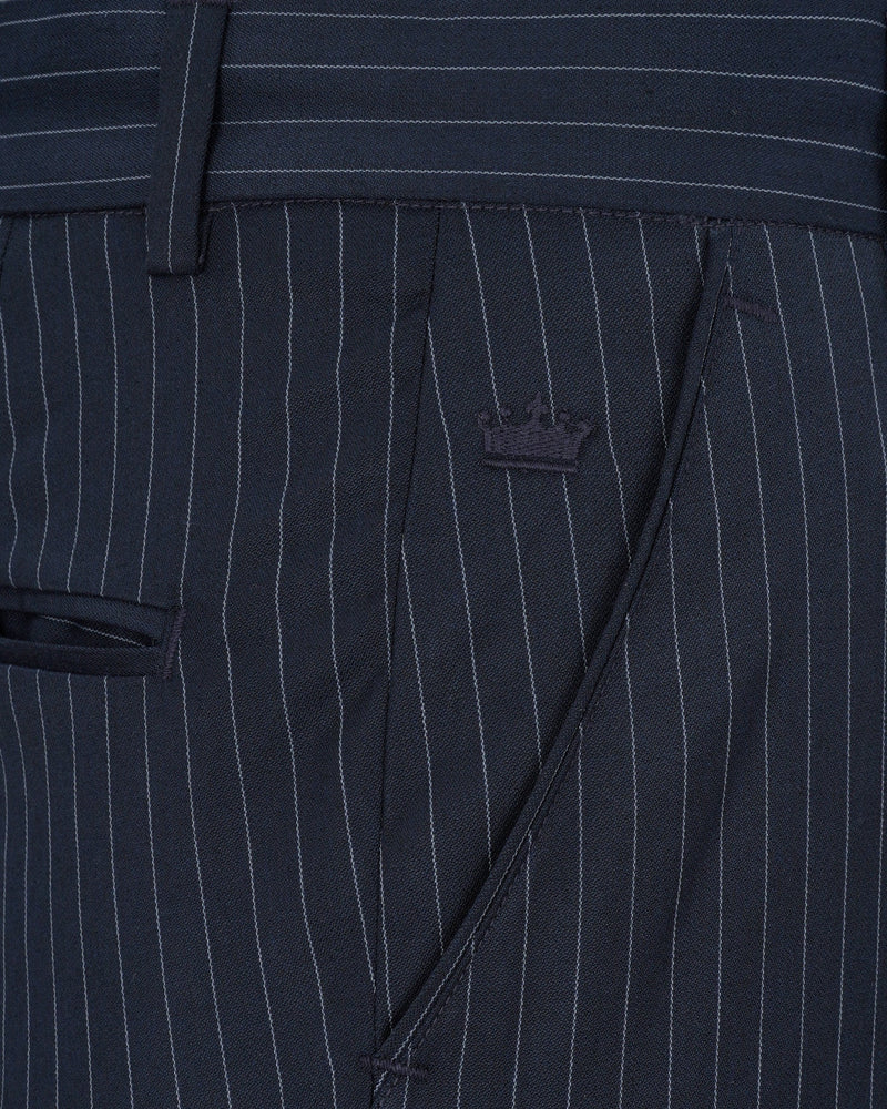 Midnight Mirage Navy Blue Striped Double-Breasted Suit