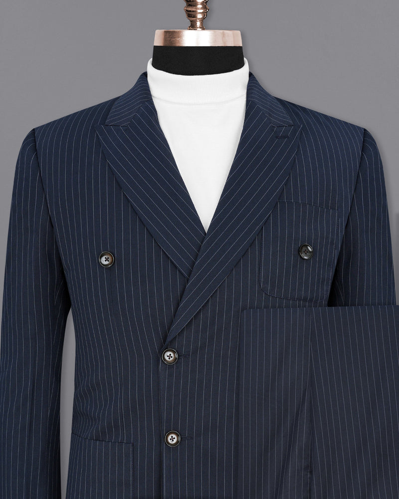 Midnight Mirage Navy Blue Striped Double-Breasted Suit