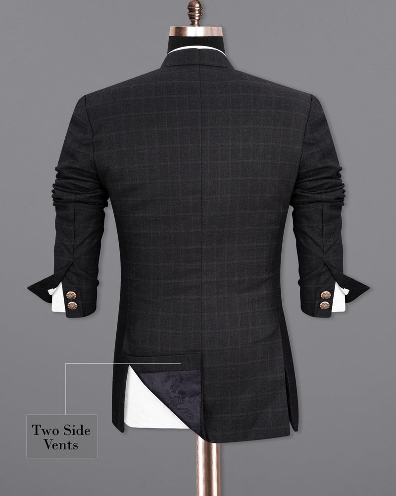 Shark Gray Plaid Cross-Buttoned Bandhgala Suit