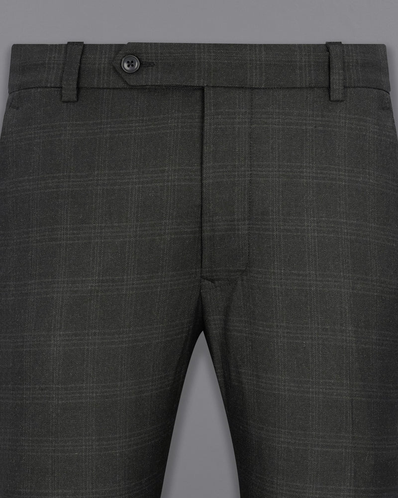 Charcoal Gray Plaid Cross-Buttoned Bandhgala Suit
