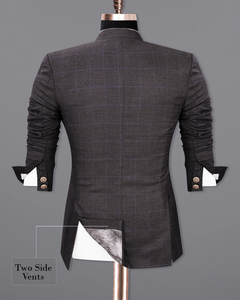 Eclipse Gray Windowpane Cross Buttoned Bandhgala Suit