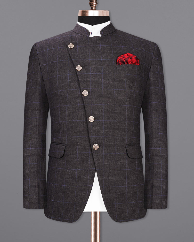 Eclipse Gray Windowpane Cross Buttoned Bandhgala Suit