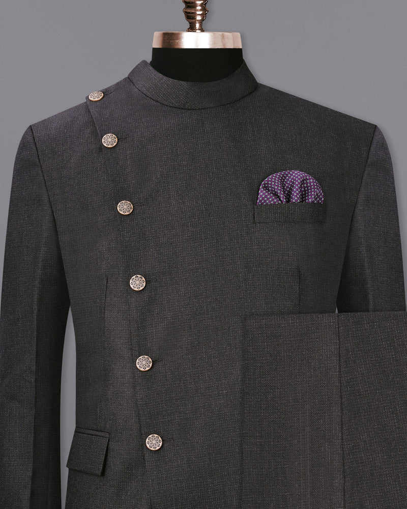 Piano Gray Cross Buttoned Bandhgala Suit