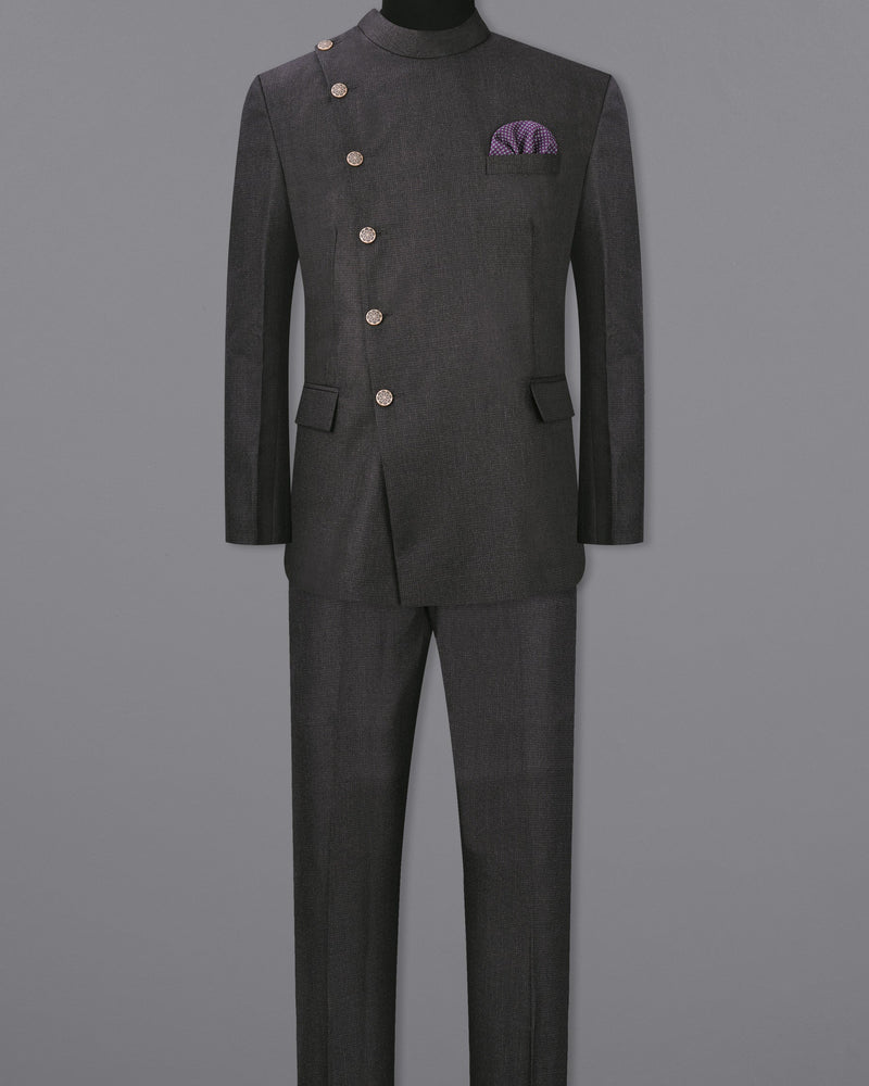 Piano Gray Cross Buttoned Bandhgala Suit