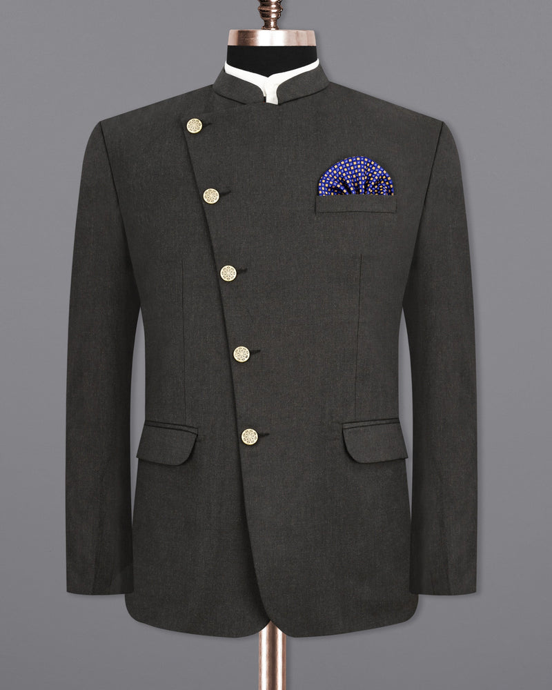 Thunder Gray Cross Buttoned Bandhgala Suit