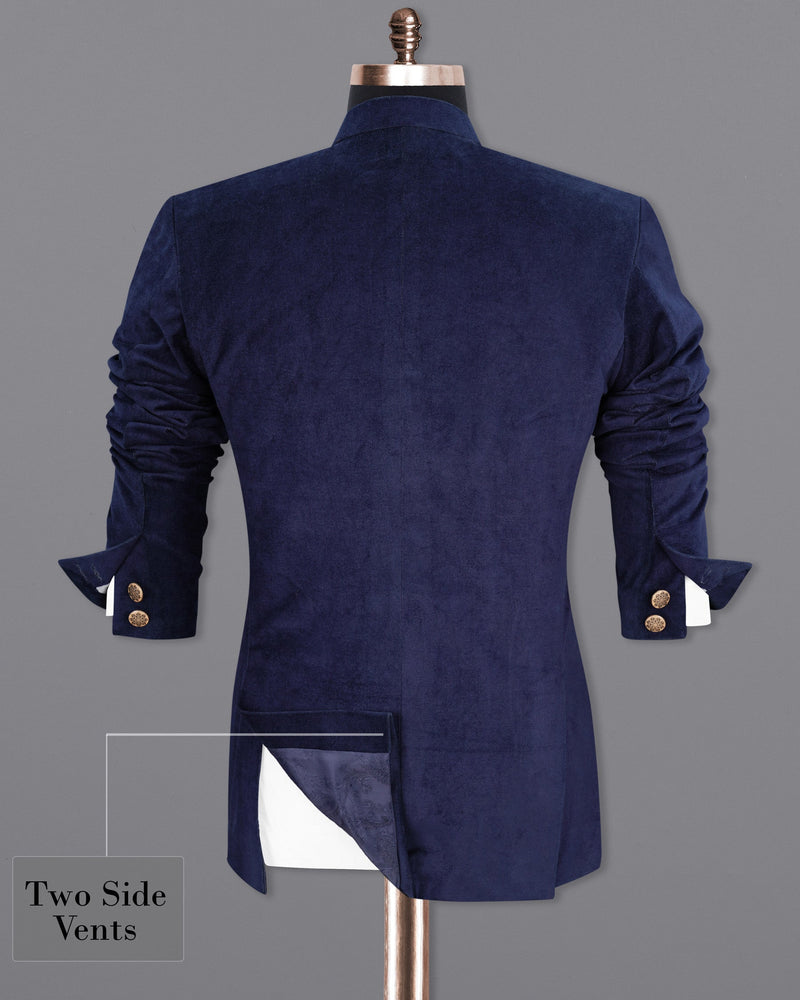 Tolopea Navy Blue Cross Buttoned Bandhgala Corduroy Premium Cotton Designer Suit