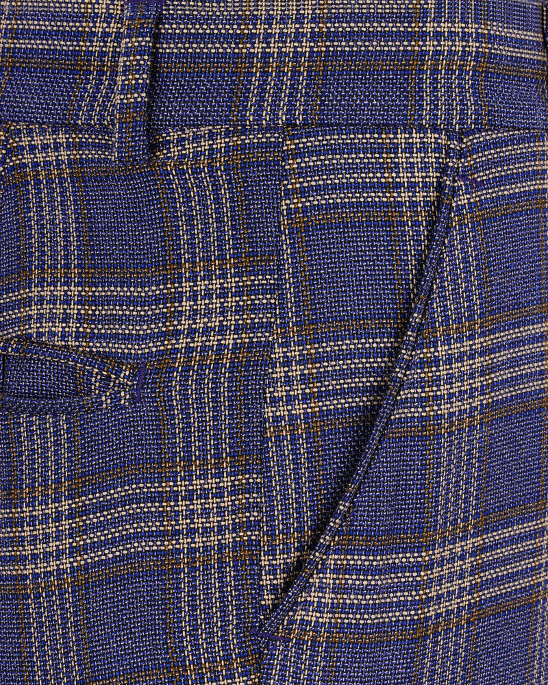 Meteorite Navy Blue with Tide Brown Plaid Double Breasted Designer Suit