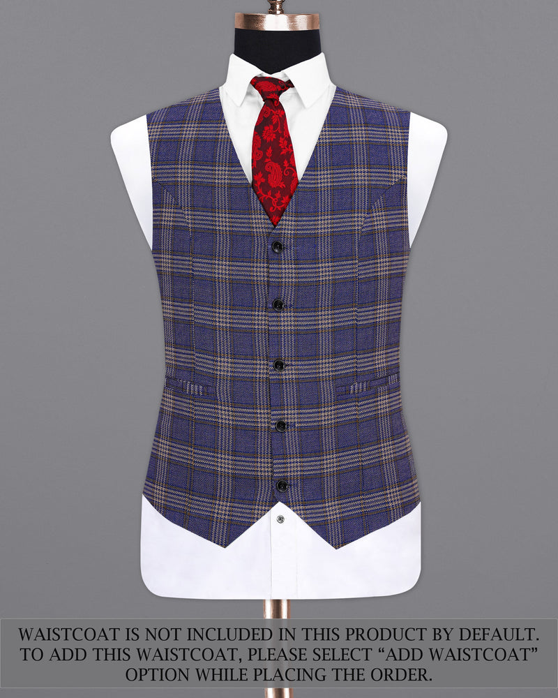 Meteorite Navy Blue with Tide Brown Plaid Double Breasted Designer Suit