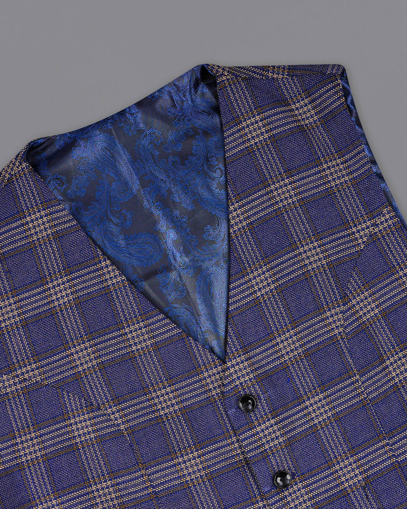 Meteorite Navy Blue with Tide Brown Plaid Double Breasted Designer Suit