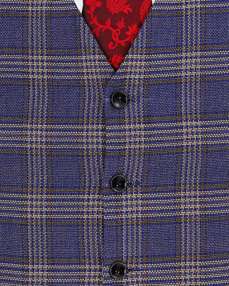 Meteorite Navy Blue with Tide Brown Plaid Double Breasted Designer Suit