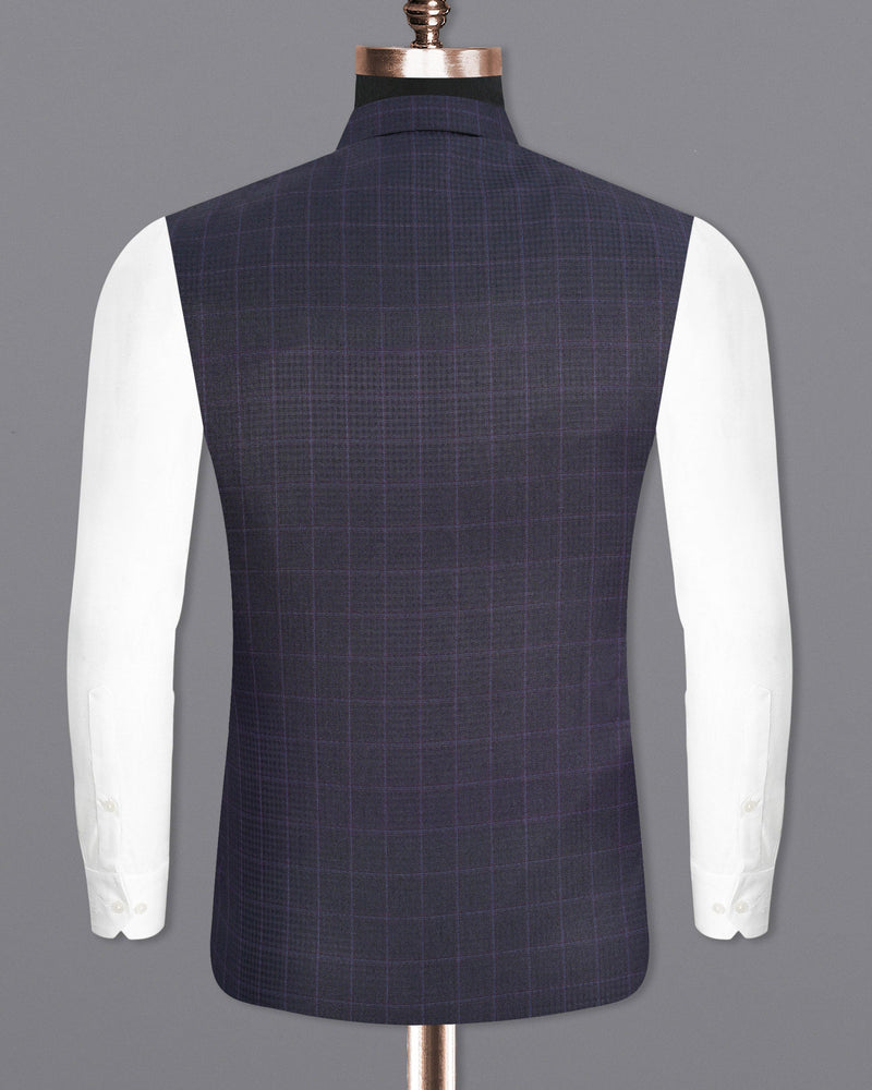 Gravel Gray Windowpane Cross-Buttoned Bandhgala Suit