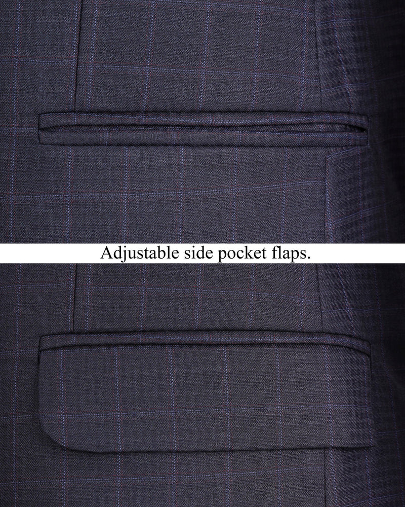 Gravel Gray Windowpane Cross-Buttoned Bandhgala Suit