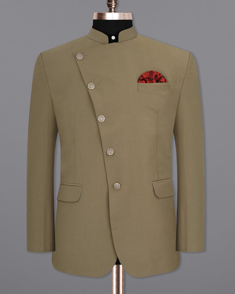 Shadow Brown Cross-Buttoned Bandhgala Suit