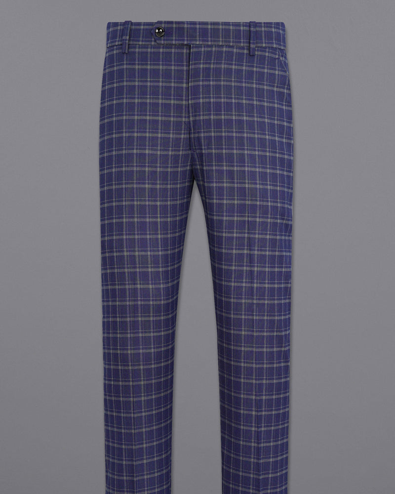 Mulled Wine Blue With Casper Gray Checkered Cross-Buttoned Bandhgala Suit