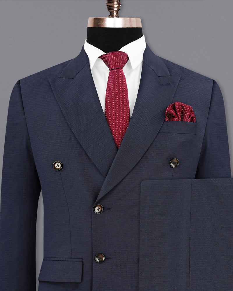 Tuna Navy Blue Micro Triangle Textured Double Breasted Suit