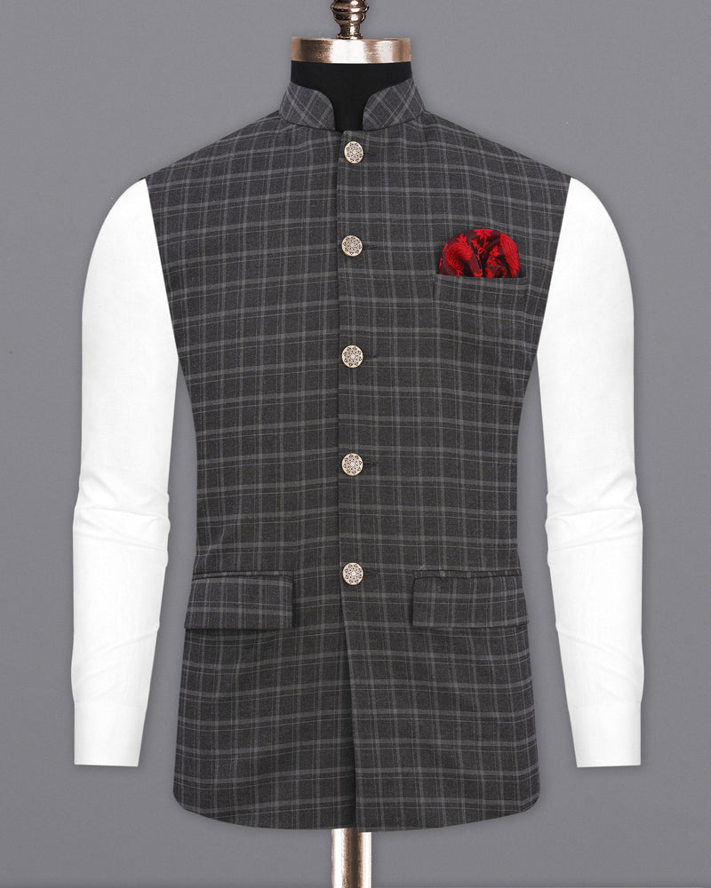 Cape God Gray windowpane Bandhgala Suit