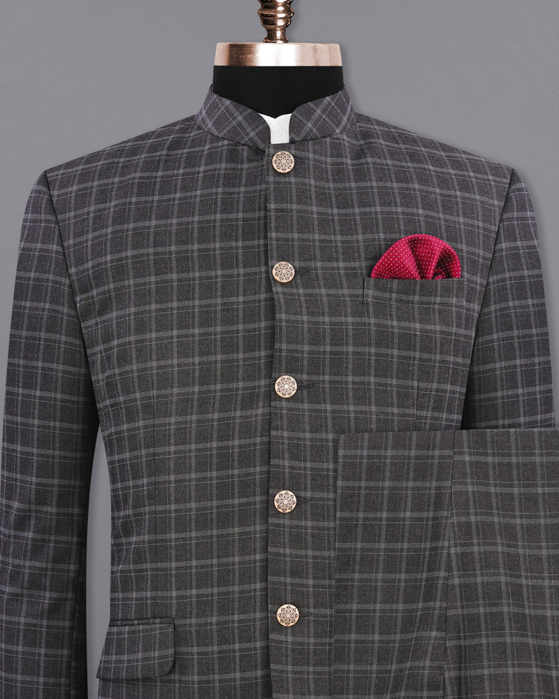 Cape God Gray windowpane Bandhgala Suit