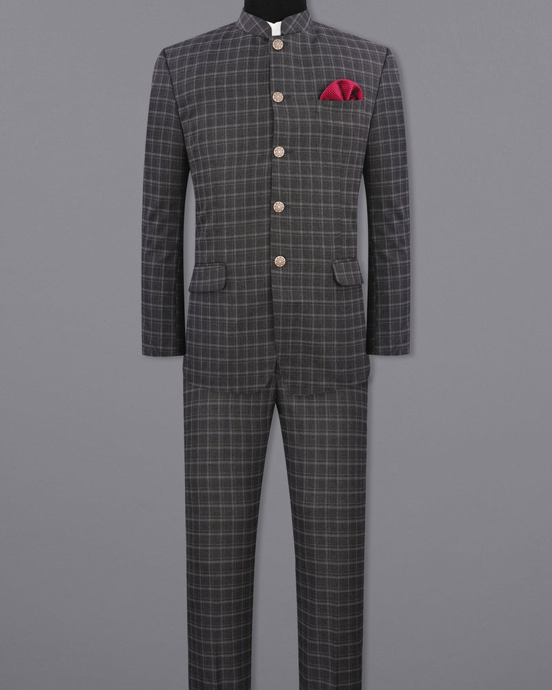 Cape God Gray windowpane Bandhgala Suit